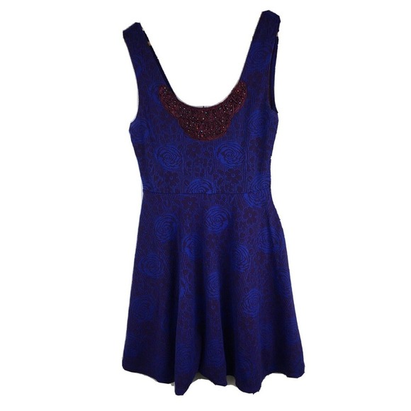 Free People Size M Blue Rock Princess Beaded Dress - Picture 1 of 7